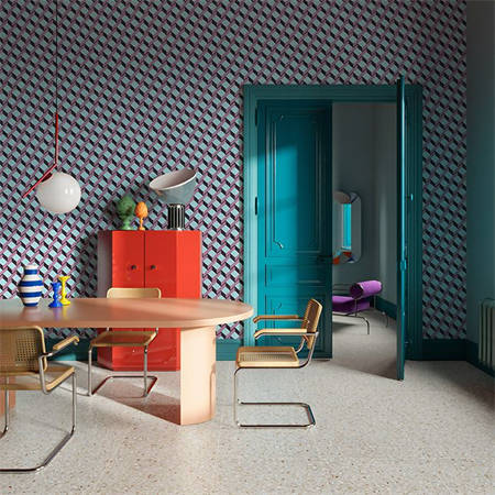 Ladder Geometric Wallpaper – Pink Aqua