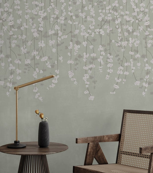 Cherry Blossom Wallpaper - French Green