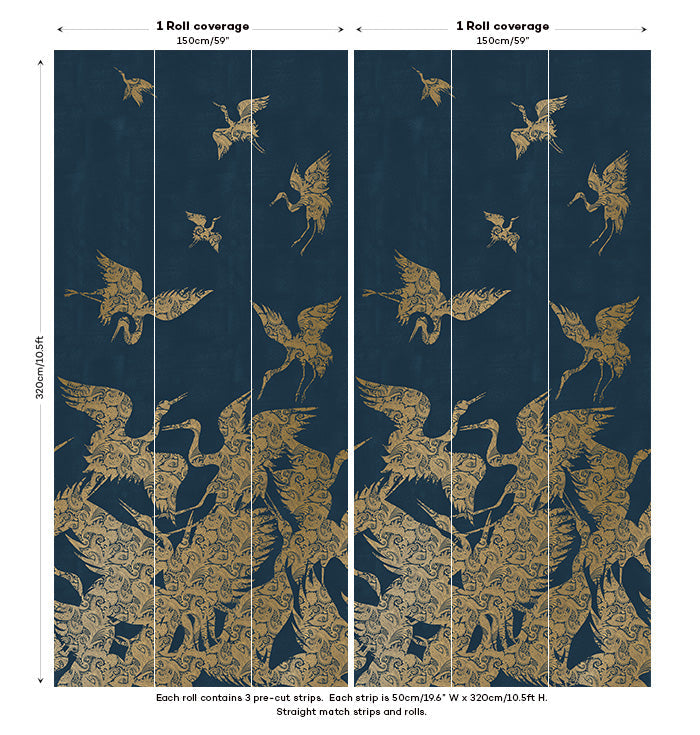 The Swoop Luxe Wallpaper - Blue Gold