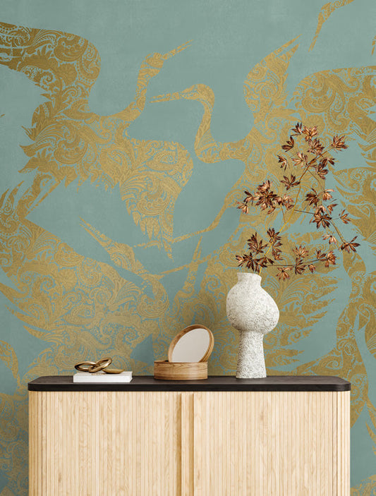 The Swoop Luxe Wallpaper - Sage Gold