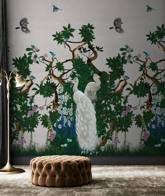 Vera's Garden - Peacock Wallpaper - Mist
