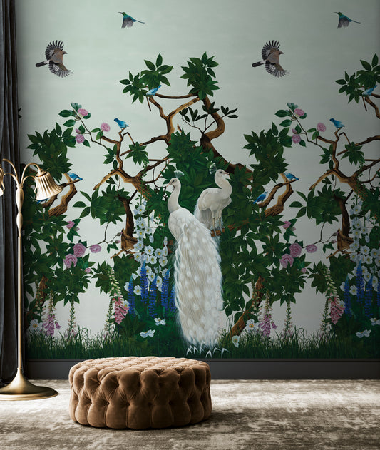 Vera's Garden - Peacock Wallpaper - Jade