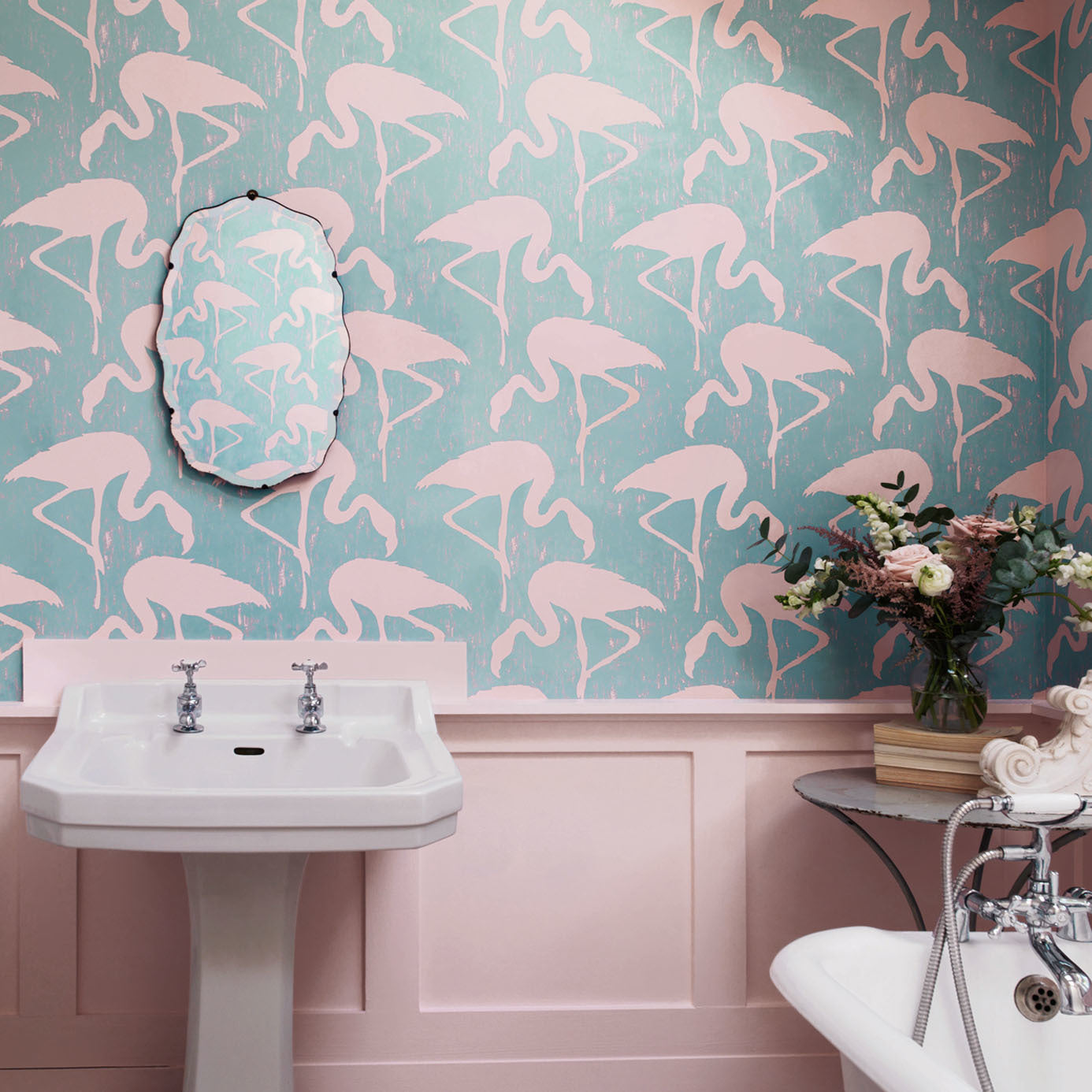 Sample - Flamingos Wallpaper - Turquoise/Pink