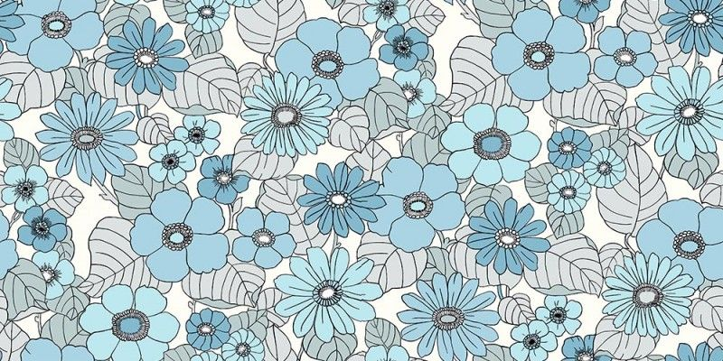 Sample - Flower Power Custom Sized Wallpaper Mural (per m2) - Blue