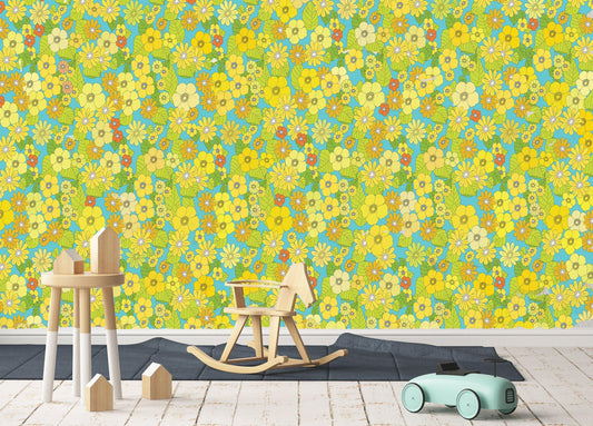 Flower Power Custom Sized Wallpaper Mural (per m2) - Yellow