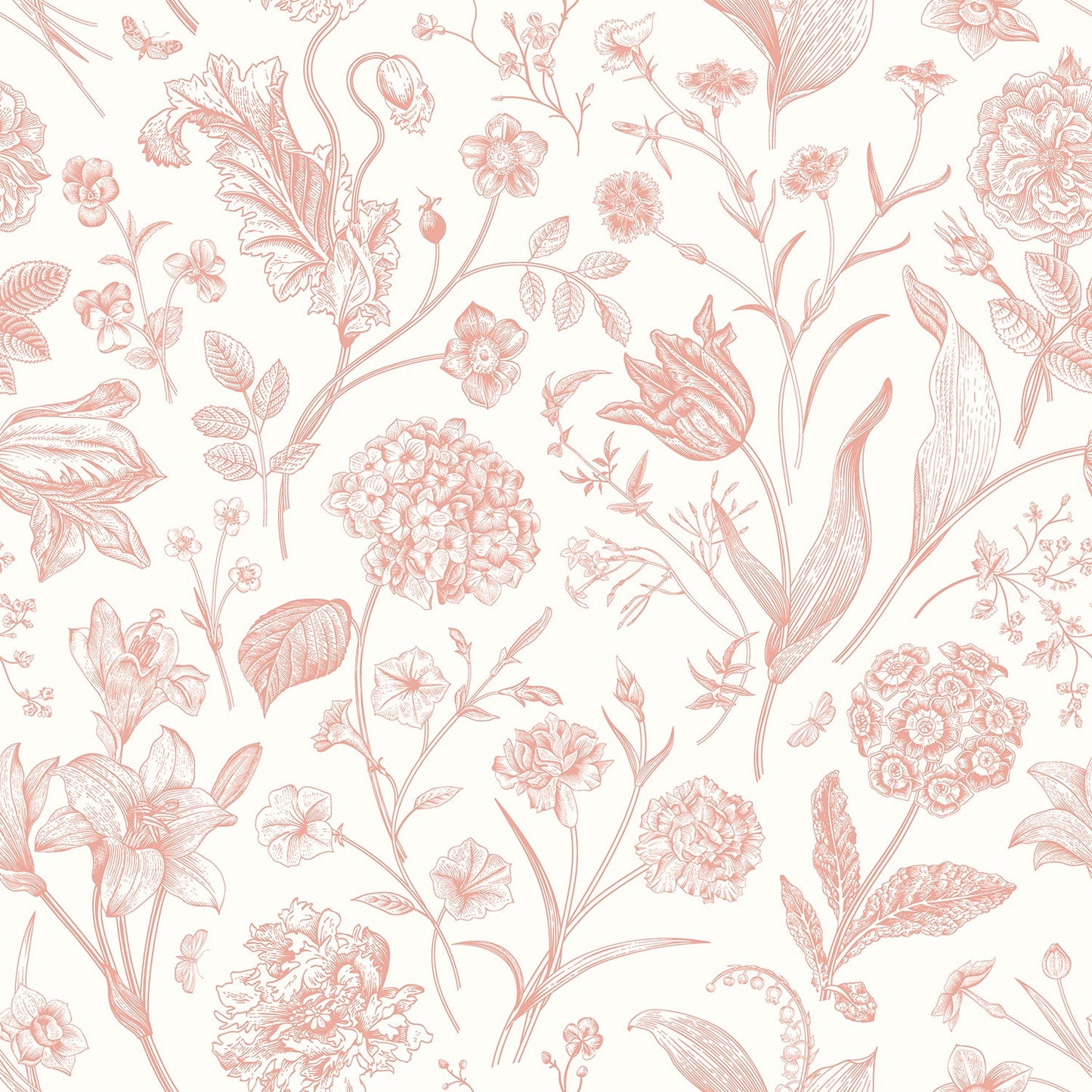 Sample - Floral Toile Wallpaper - Soft Coral