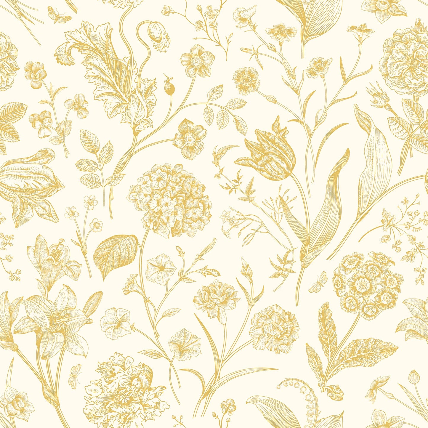 Sample - Floral Toile Wallpaper - Rich Butter