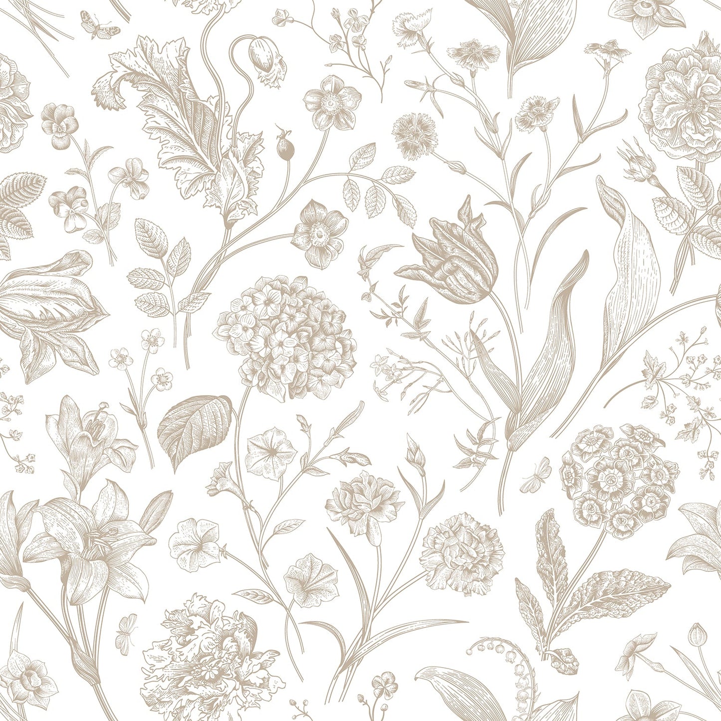 Sample - Floral Toile Wallpaper - Stone