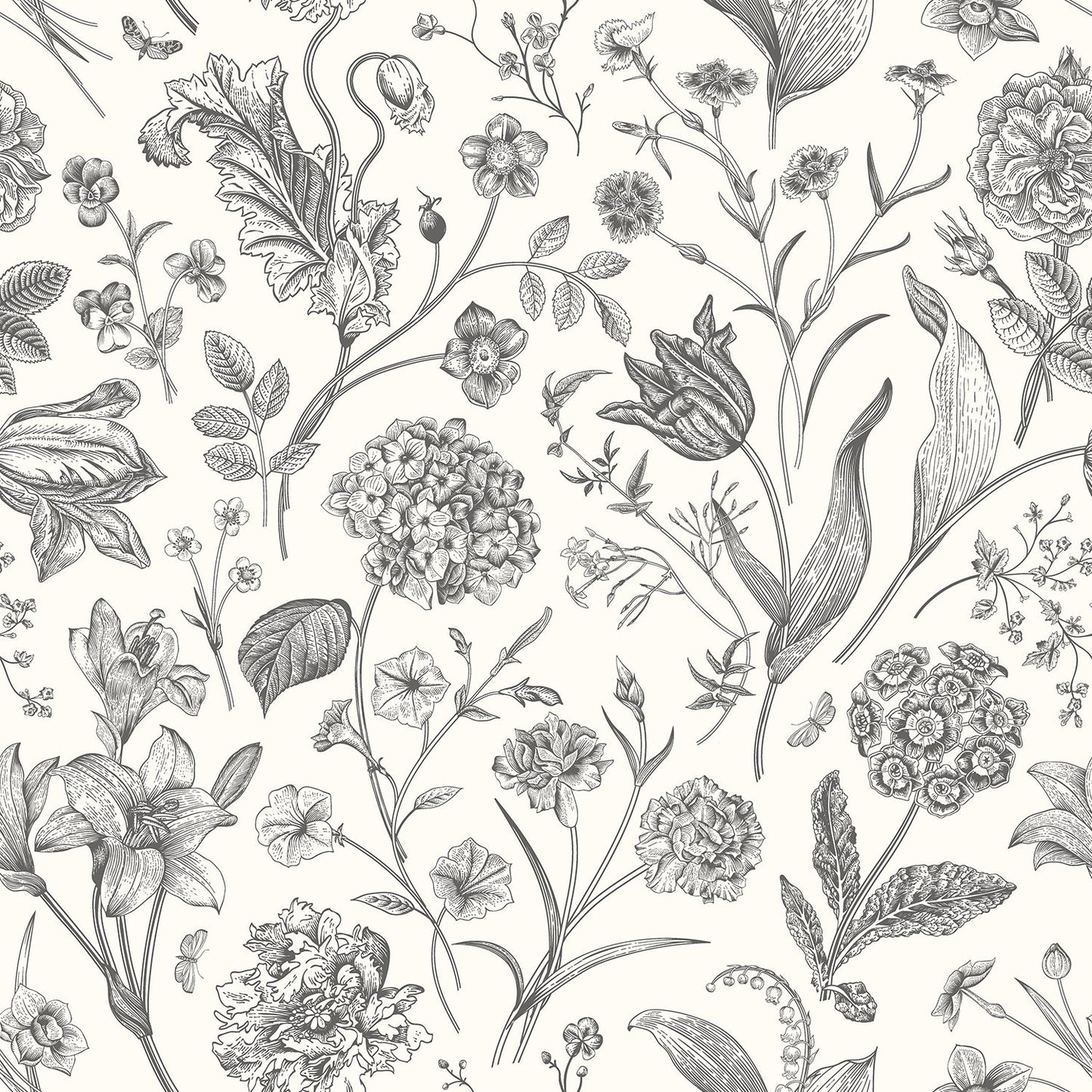 Sample - Floral Toile Wallpaper - Ebony