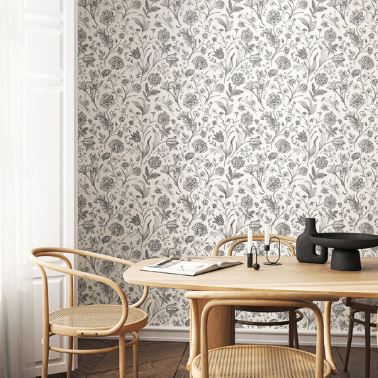 Floral Toile Wallpaper - Ebony