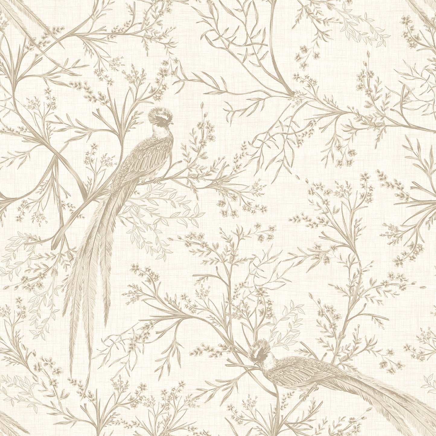 Sample - Bird Toile Wallpaper - Stone