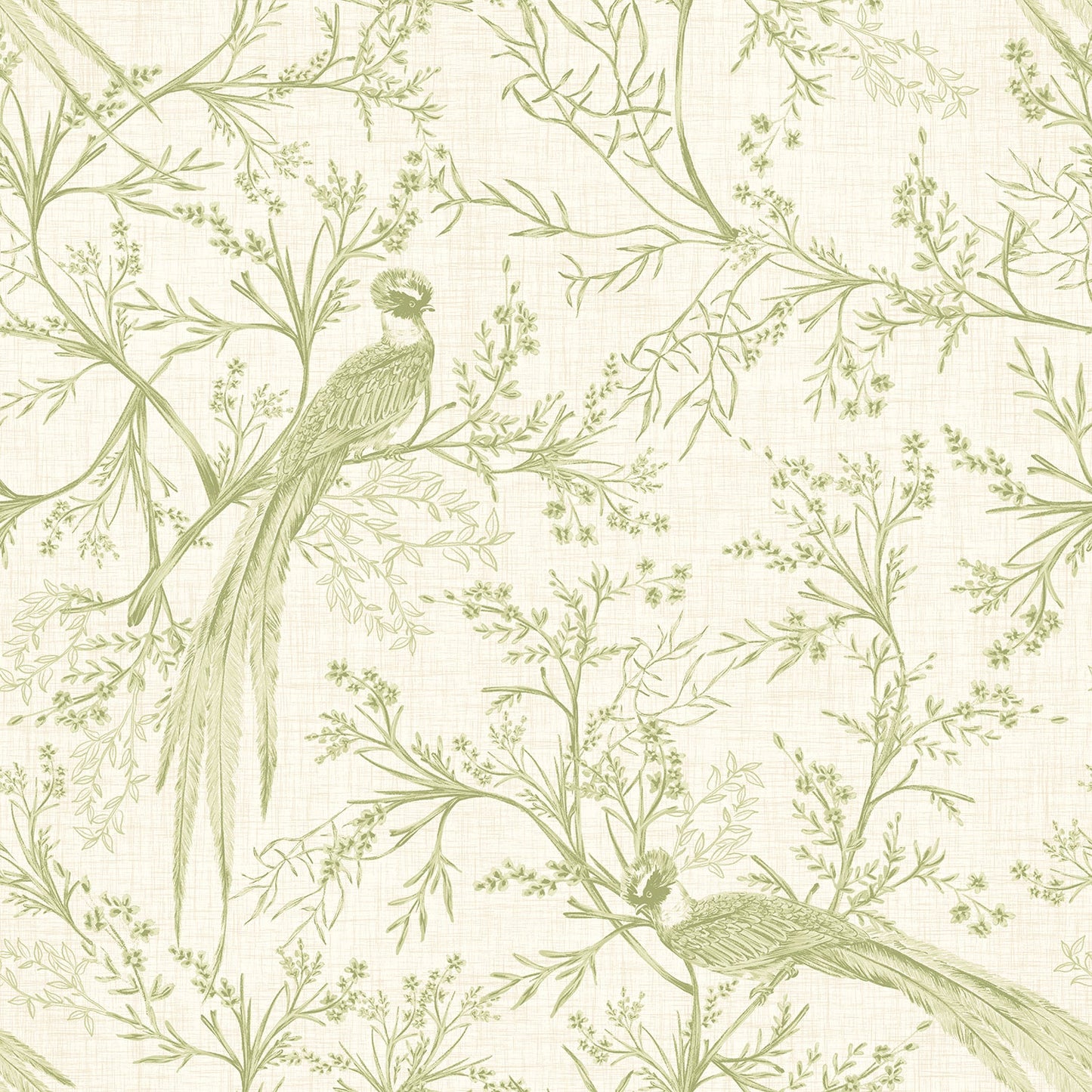 Sample - Bird Toile Wallpaper - Sage
