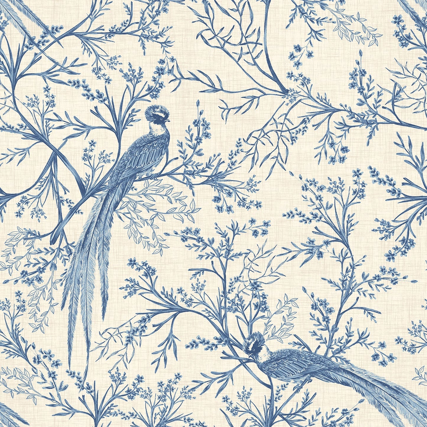 Sample - Bird Toile Wallpaper - Dark Denim