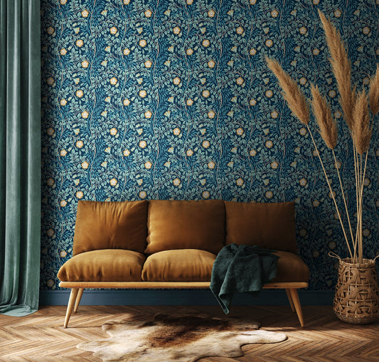 Rosehip Trail Wallpaper - Ohpopsi - Navy Blue