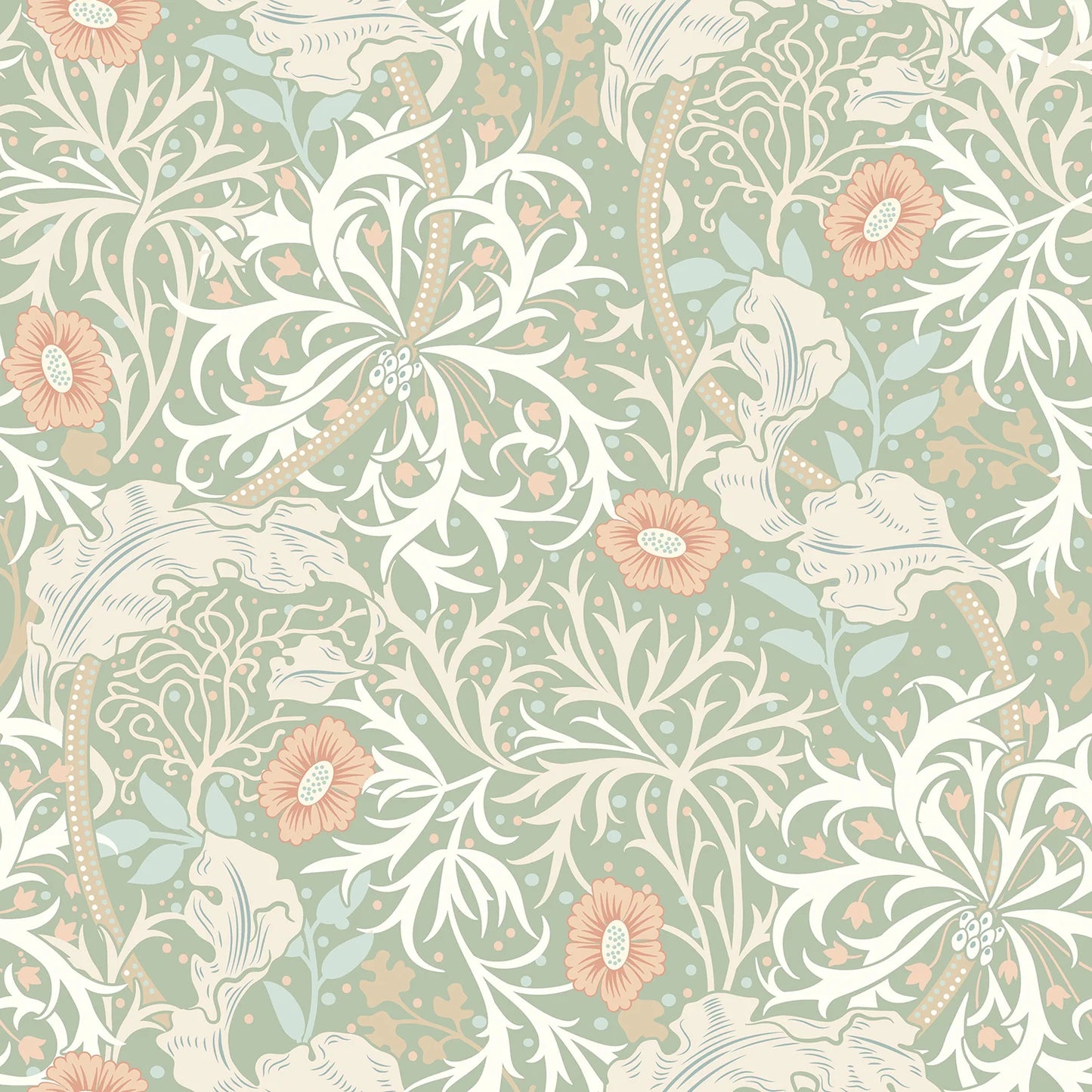 Sample - Seaweed Garden Wallpaper - Ohpopsi - Sage/Apricot