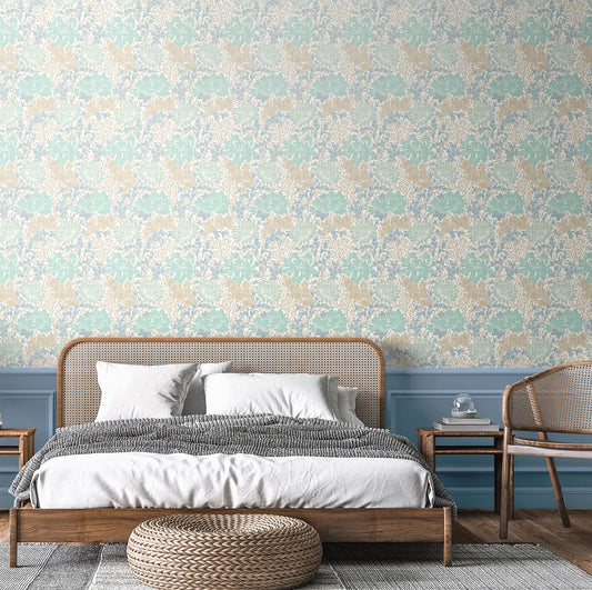 Chrysanthemum - Eden by Morris Wallpaper - Duck Egg Blue
