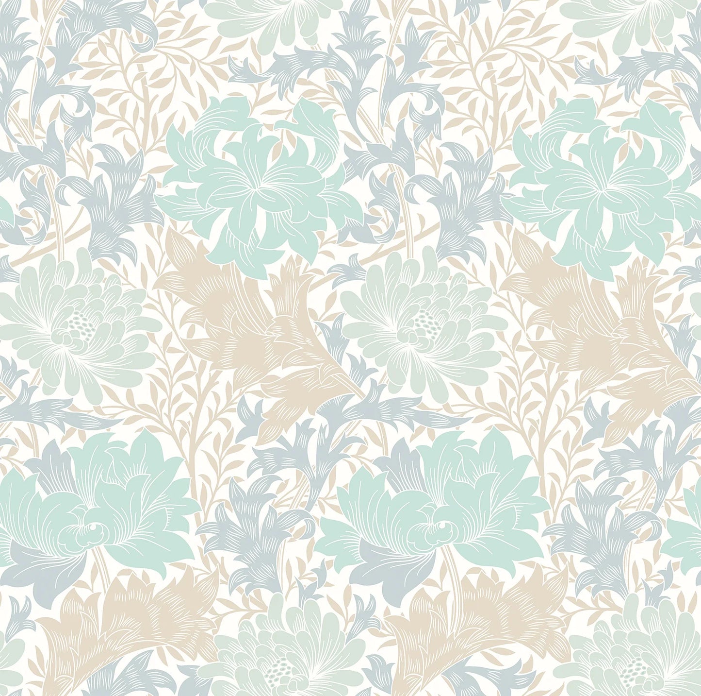 Sample - Chrysanthemum - Eden by Morris Wallpaper - Duck Egg Blue