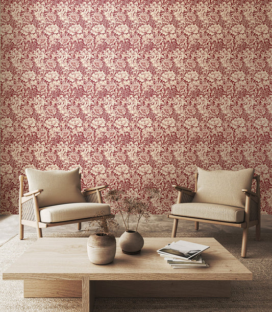 Chrysanthemum - Eden by Morris Wallpaper - Ruby Red