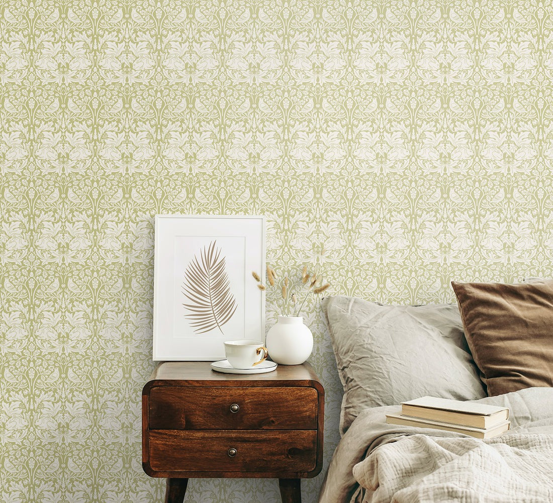 Forest Rabbit Wallpaper - Pale Green