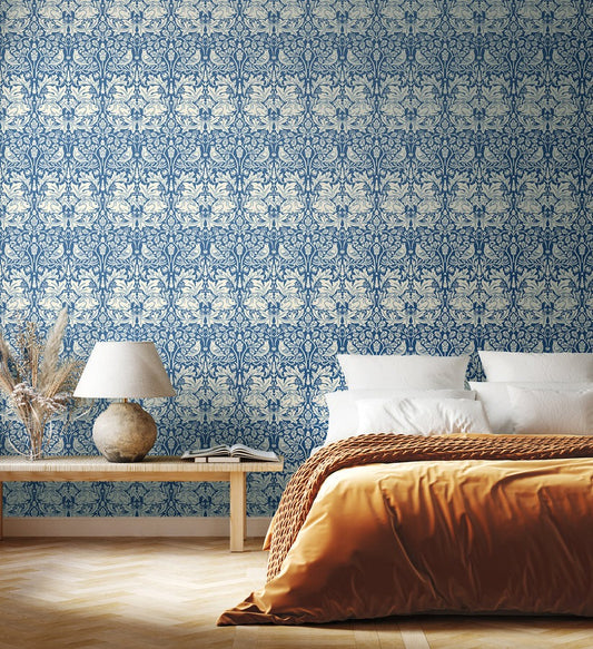 Forest Rabbit Wallpaper - Navy Blue