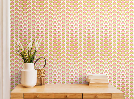 Retro Flower - Blooms Wallpaper - Rose & Apple
