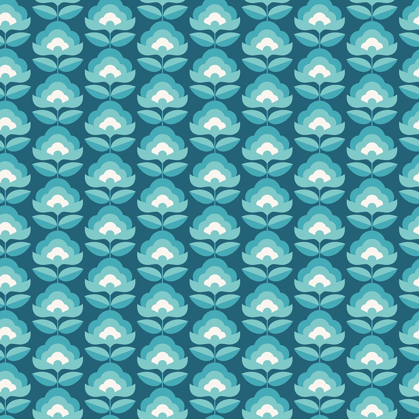 Sample - Retro Flower - Blooms Wallpaper - Teal Mix