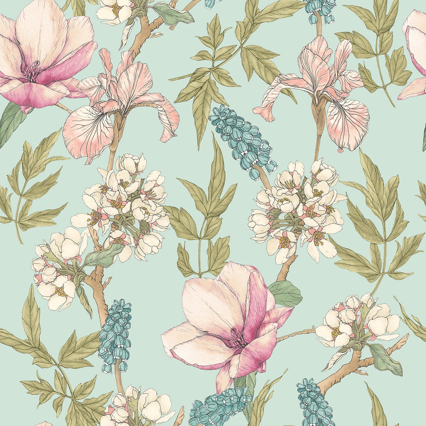 Sample - Orchid Bloom Wallpaper - Duck Egg & Blush