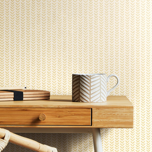 Ditsy Leaf Stripe Wallpaper - Hay