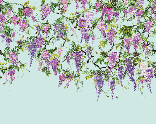 Trailing Wisteria - Hybrid Mural - Amethyst & Sky