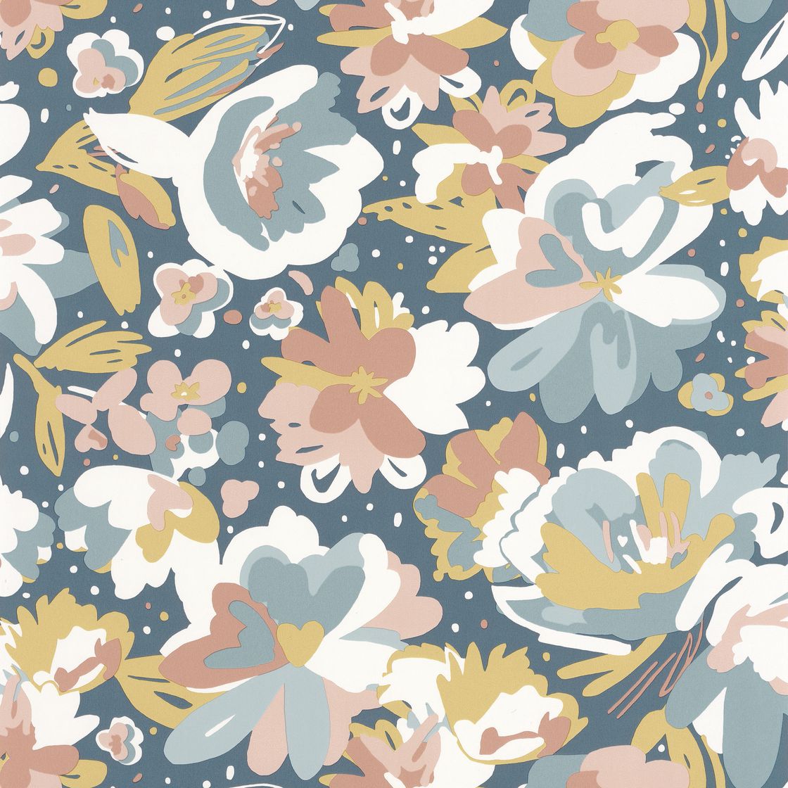 July Flower Power Wallpaper - Blue - Discontinuing