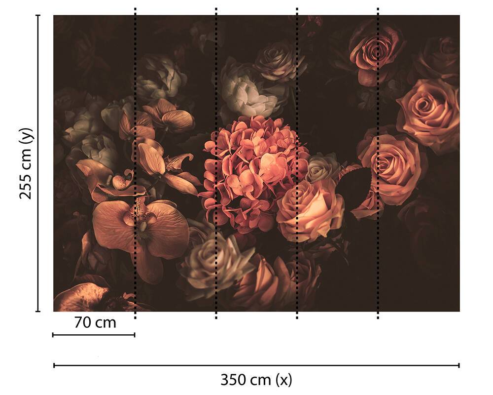 Romantic Flowers - Orange Tint - Custom Sized Wallpaper Mural (per m2)