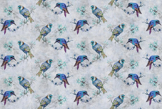 Love Birds - Custom Sized Wallpaper Mural (per m2) - Blue/Grey