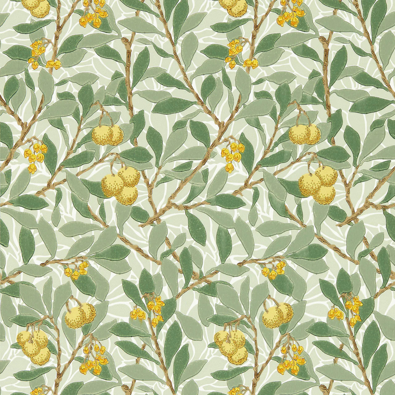 Sample - Arbutus by Morris Wallpaper - Sage/Lemon
