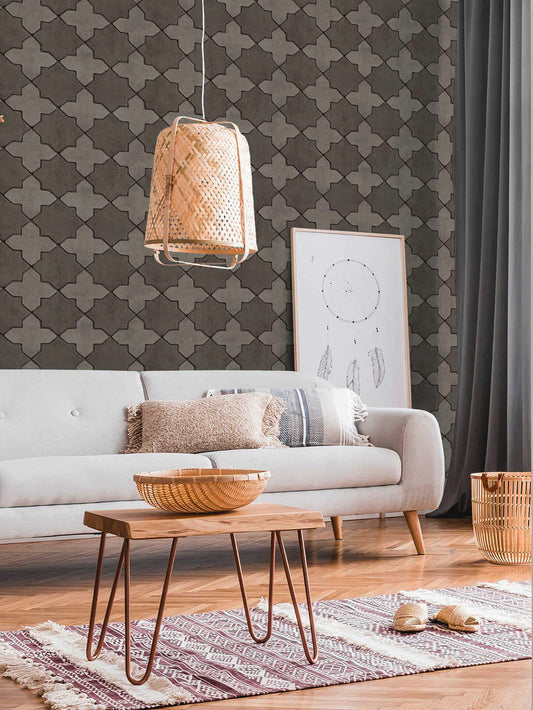 Moroccan Tile Wallpaper - Dark Grey - Discontinuing
