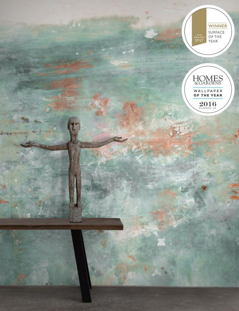 Sample – Oh La La Hybrid Wallpaper Mural - Verdigris