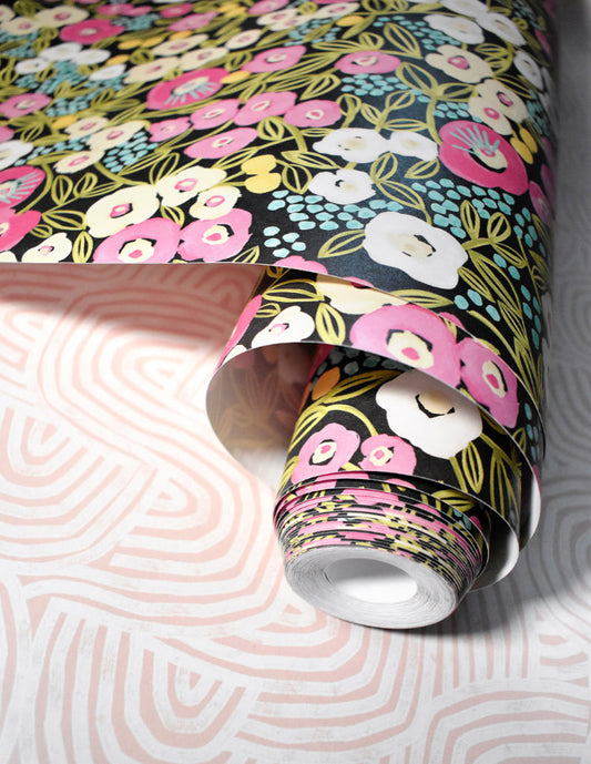 Flora Ditsy Wallpaper - Fuchsia And Jet