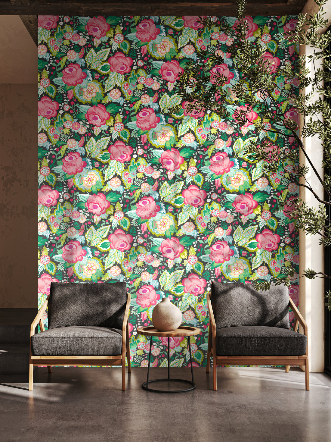 Emily Rose Wallpaper - Ebony Citrus