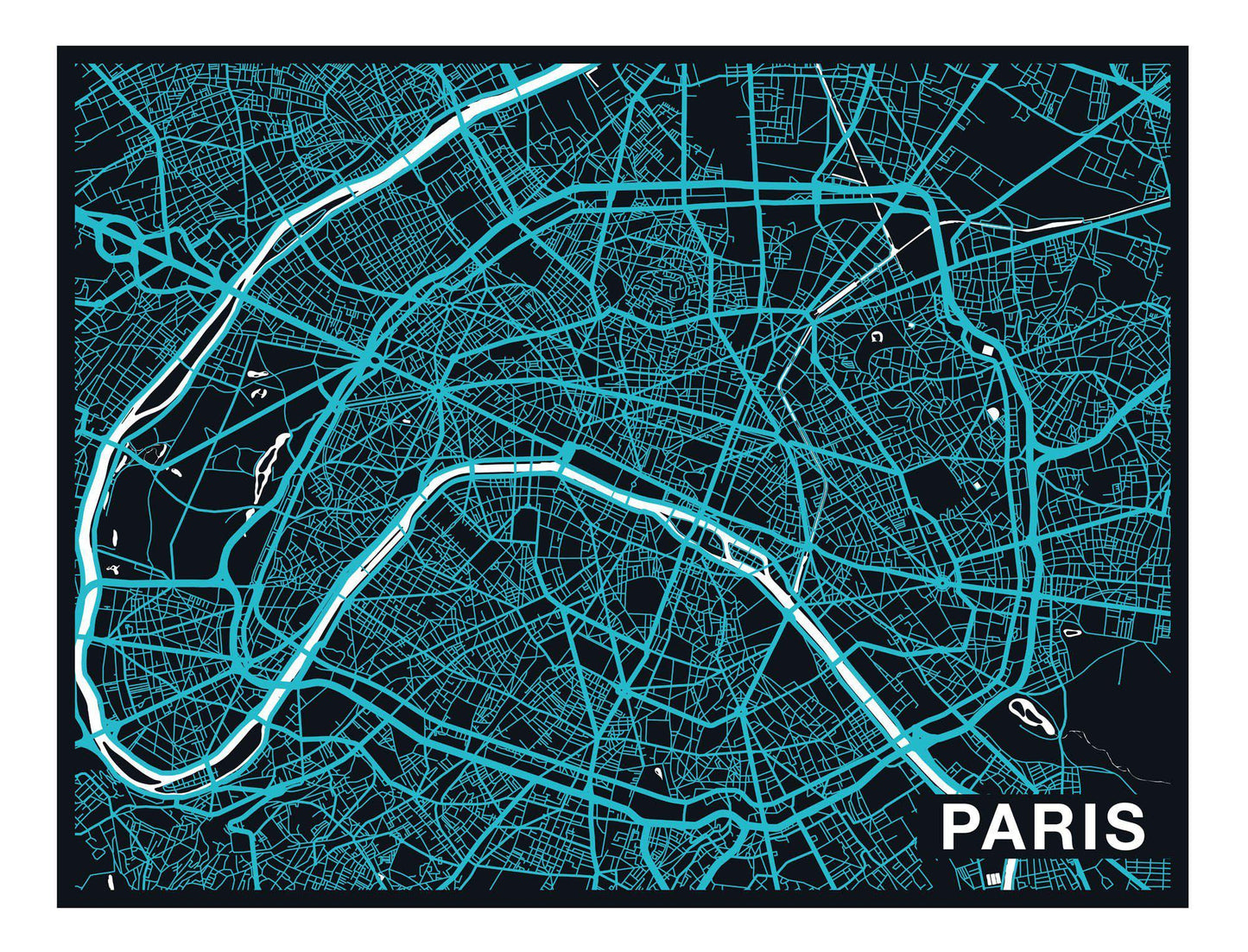 City Map Many Cities - Custom Sized Wallpaper Mural (per m2) - Paris Night