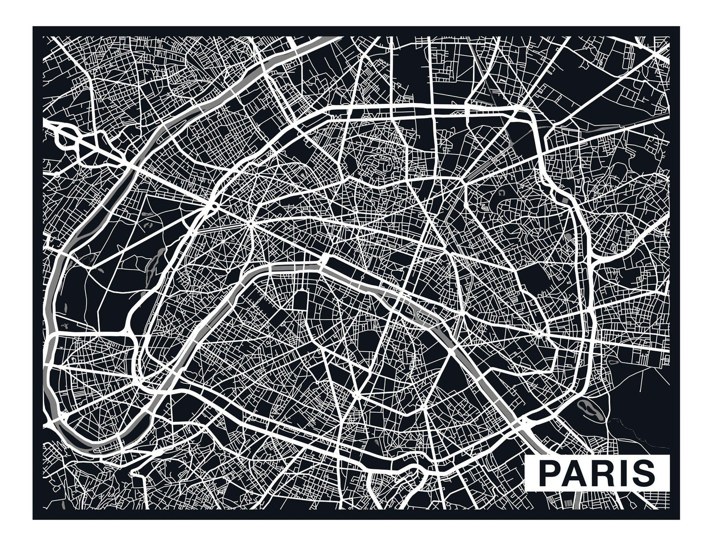 City Map Many Cities - Custom Sized Wallpaper Mural (per m2) - Paris Ebony
