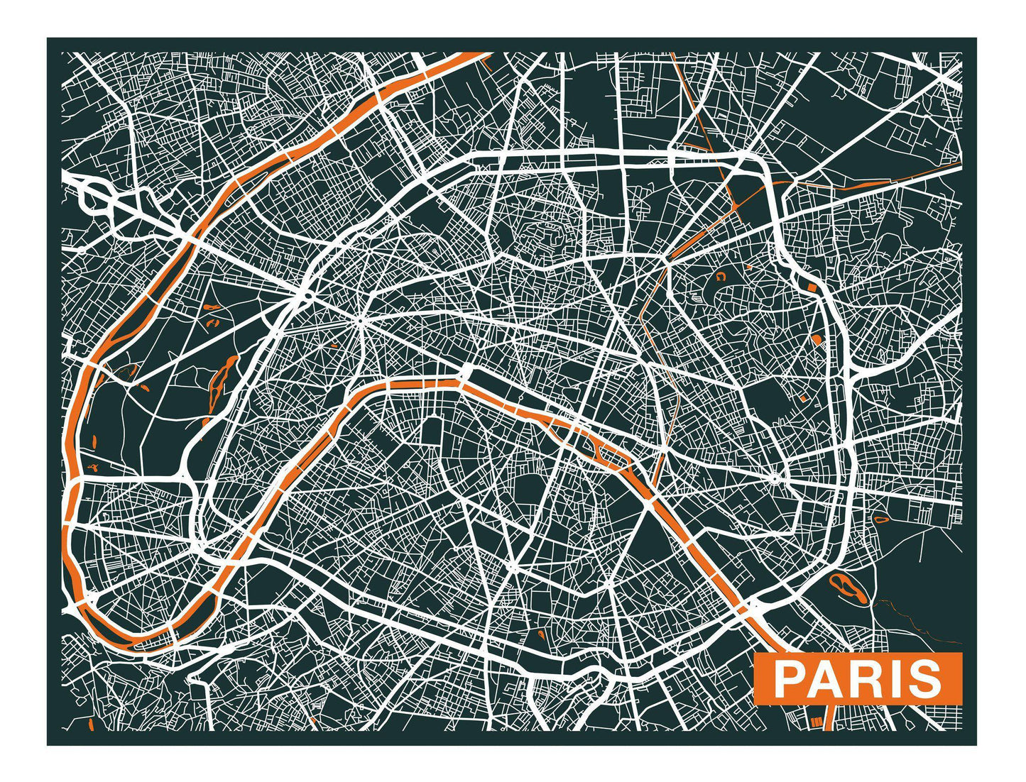 City Map Many Cities - Custom Sized Wallpaper Mural (per m2) - Paris Orange