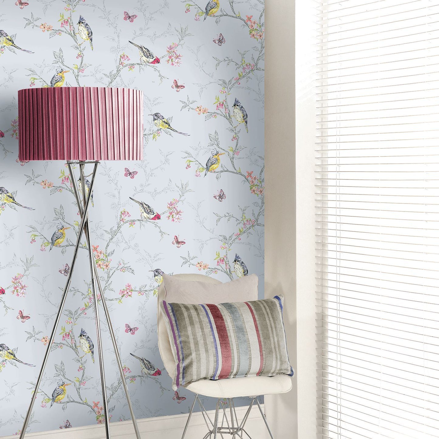 Phoebe - Birds Wallpaper - Soft Teal - Discontinuing