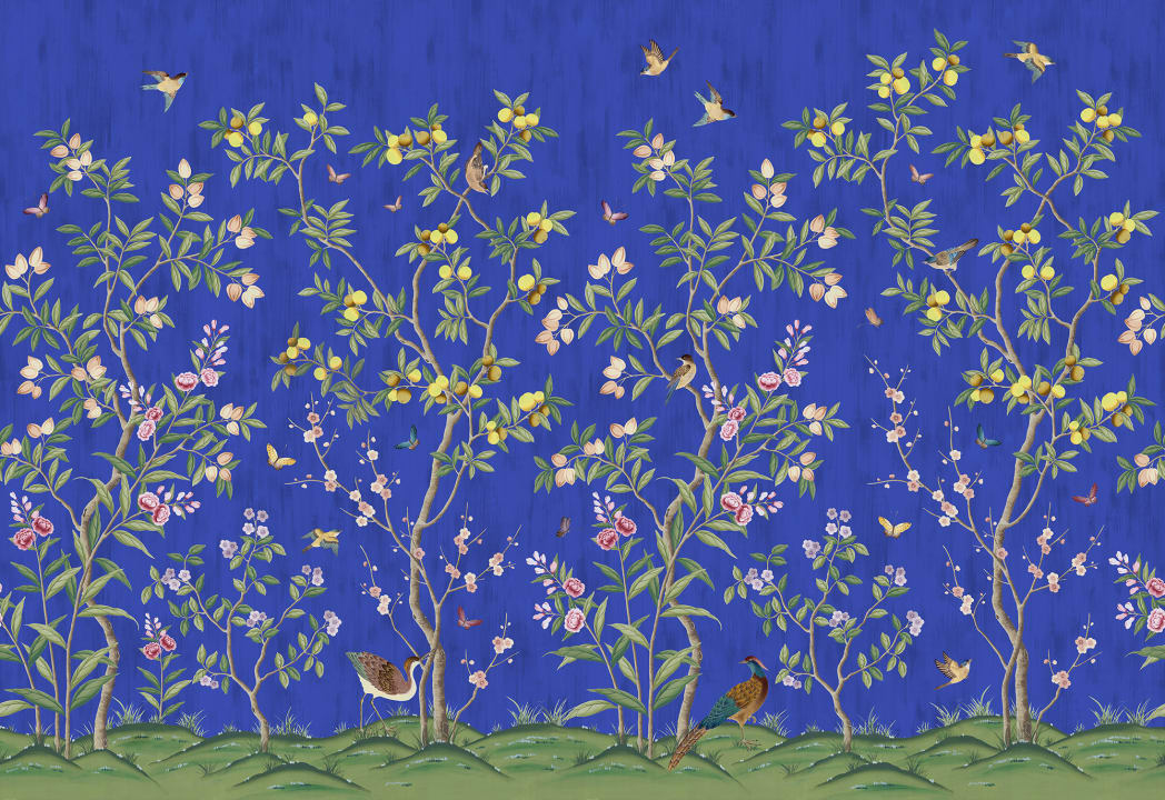 Chinoiserie Chic - Blue - Custom Sized Wallpaper Mural (per m2)
