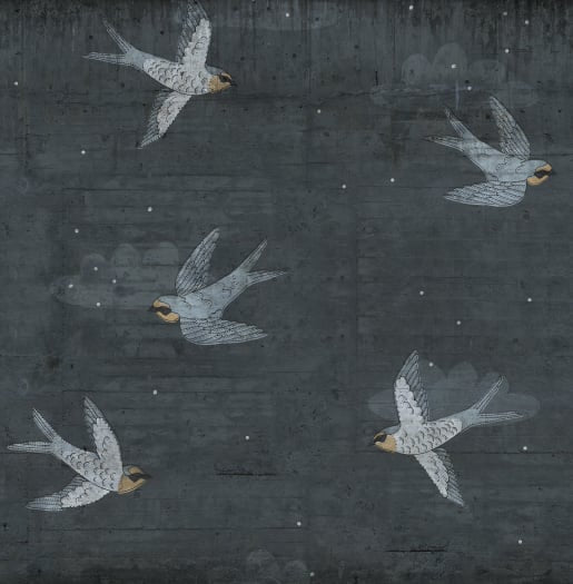 Concrete Swallows - Night - Custom Sized Mural Wallpaper (per m2)