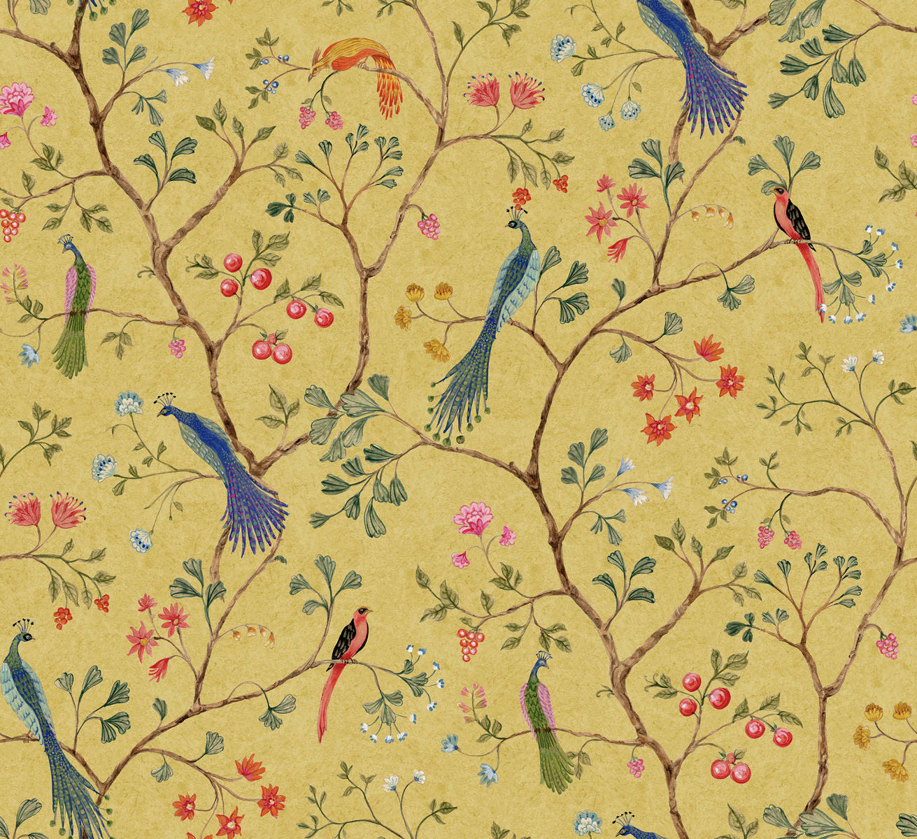 Songbirds - Saffron - Custom Sized Wallpaper Mural (per m2)