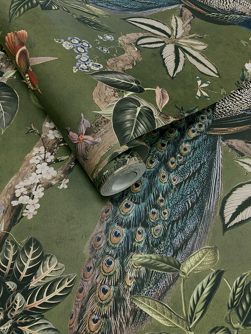 Cassia - Exotic Peacock Wallpaper - Green