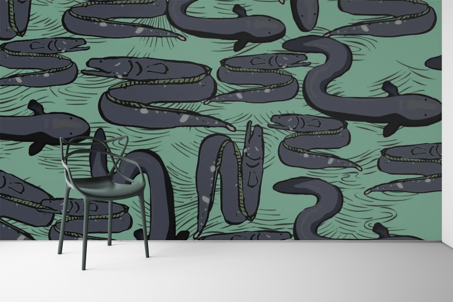 Really Eely - Aqua - Custom Sized Wallpaper Mural (per m2)