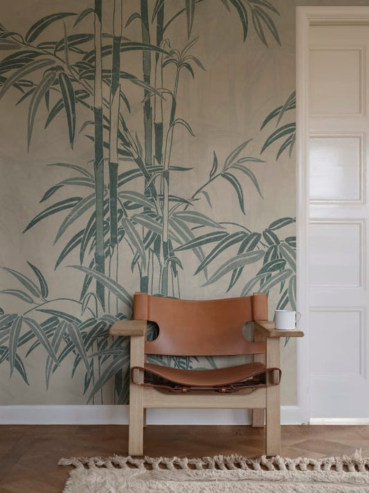 Leon Bamboo - Blue - Custom Sized Wallpaper Mural (per m2)