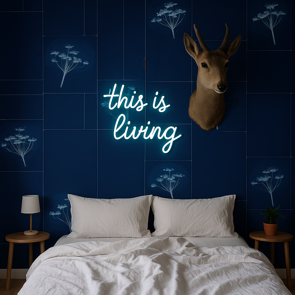Cyanotype Floral - Prussian Blue - Custom Sized Wallpaper Mural (per m2)