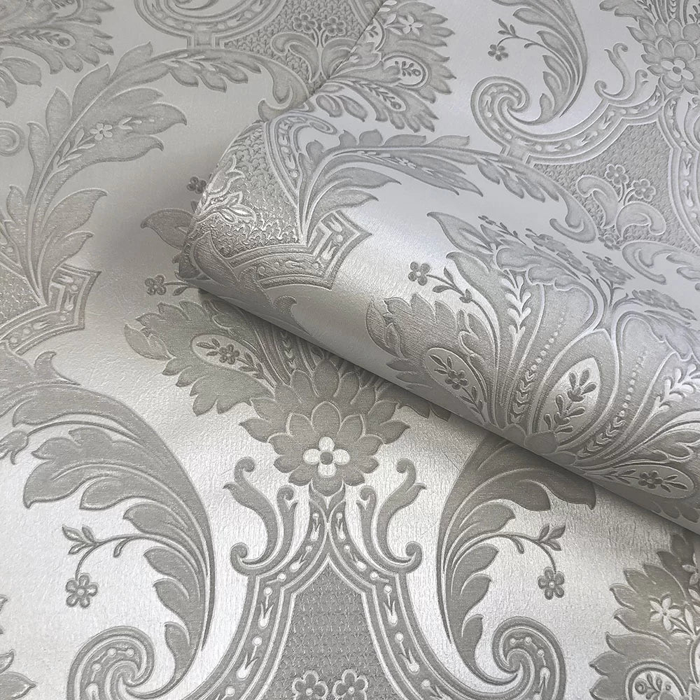 Sample - Amara Damask Wood Panel Wallpaper - Silver
