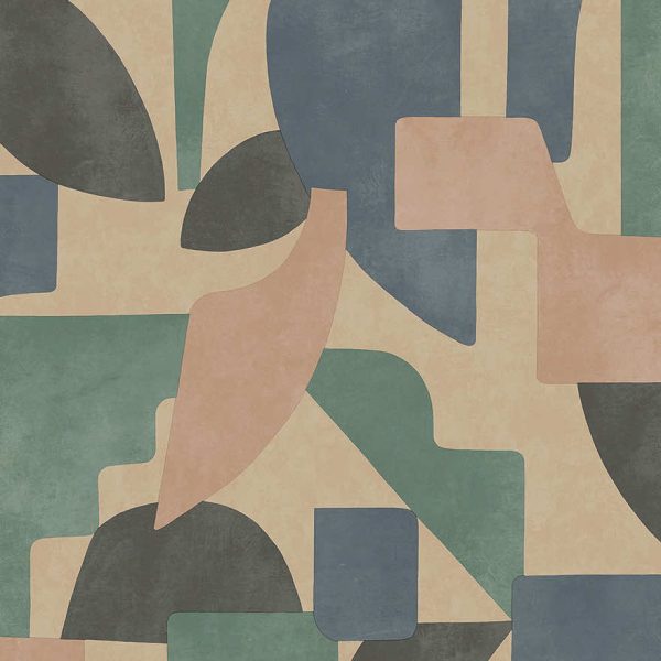 Sample - Geo Linnet - Geometric Wallpaper - Taupe/Aqua